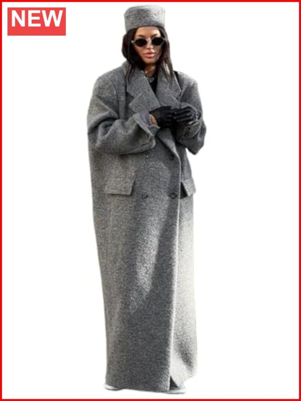 Women's Long Wool Pea Coat Oversized Double Breasted Notch Lapel Faux Suede